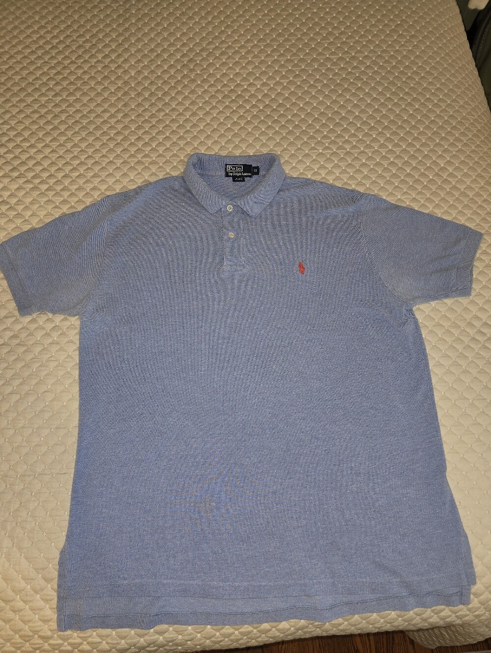 XL - Ralph Lauren Mens Light Blue Short Sleeve Polo/Red Pony. PRISTINE CONDITION